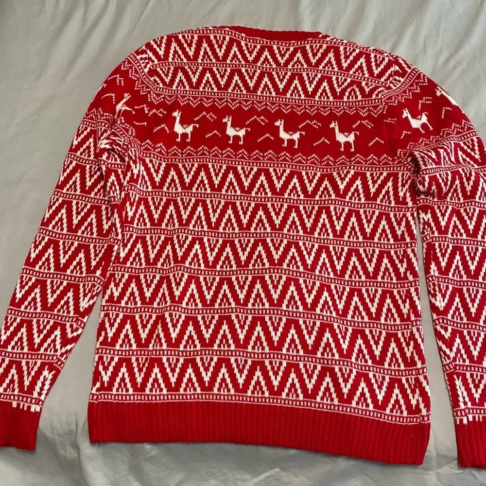 Large Red and White Llama Christmas Sweater by 33 Degrees